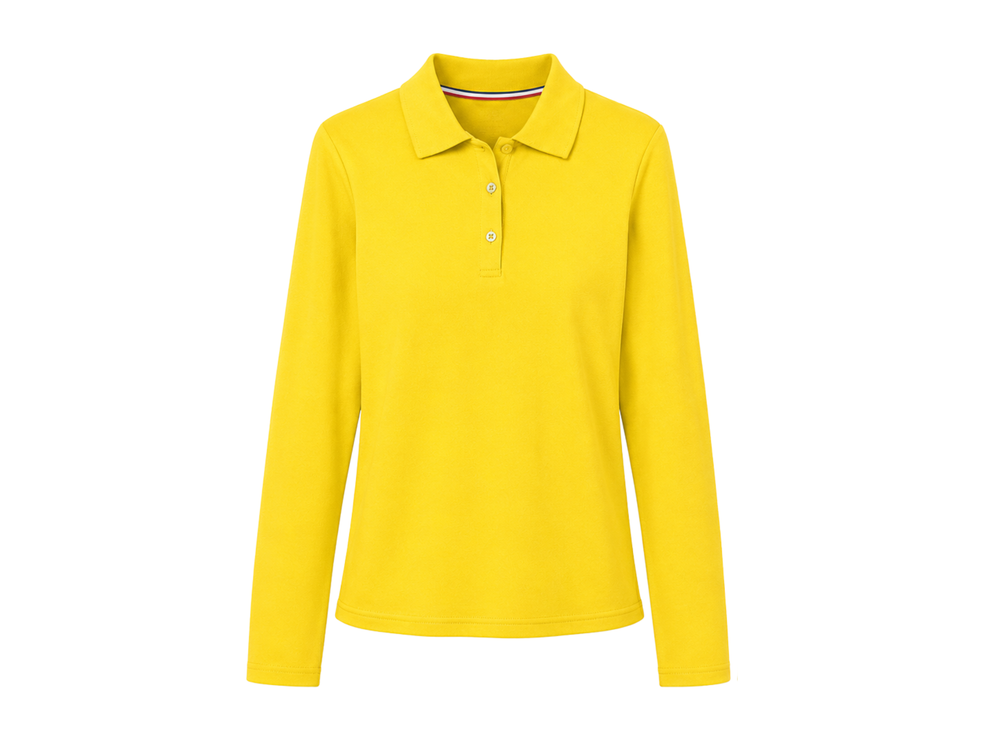 School Long Sleeve Fitted Picot Collar Polo Yellow | B2B Low MOQ Wholesale front design preview