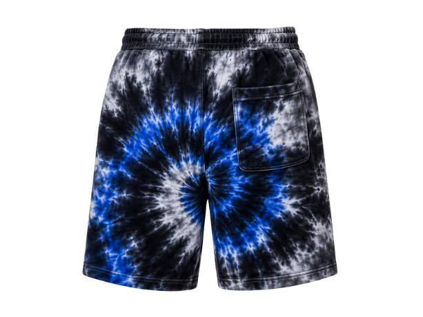 Tie Dye Drawstring Shorts Black Blue and White Spiral Design | B2B Low MOQ