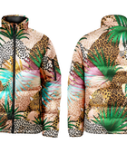 Tropical Wildlife-Print Sublimated Puffer Jacket – Beige, Green, Aqua and Pink | B2B Low MOQ