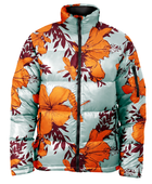 Large-Bloom Floral-Print Sublimated Puffer Jacket – Light Aqua, Orange and Burgundy | B2B Low MOQ