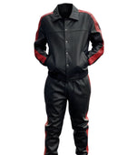 Custom Lambskin Leather Tracksuit Men Black Red | Wholesale Private Label Leather Manufacturer