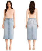 Custom Women’s Button-Front Denim Midi Skirt for Private Labels