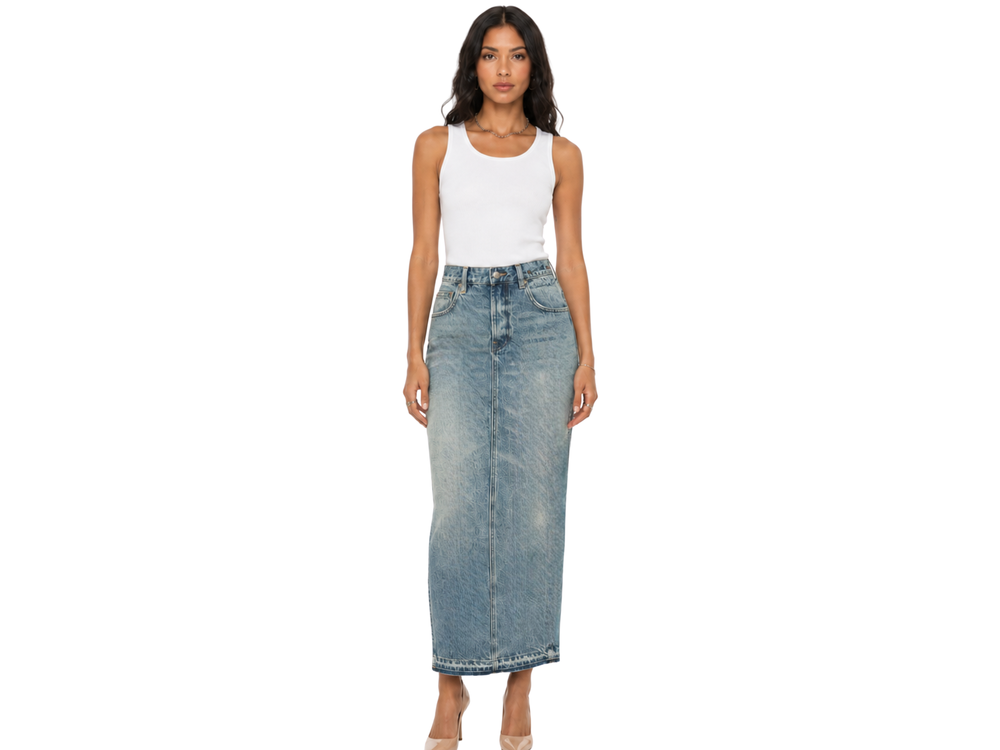 Custom Women’s Straight Denim Maxi Skirt for Private Labels front design preview
