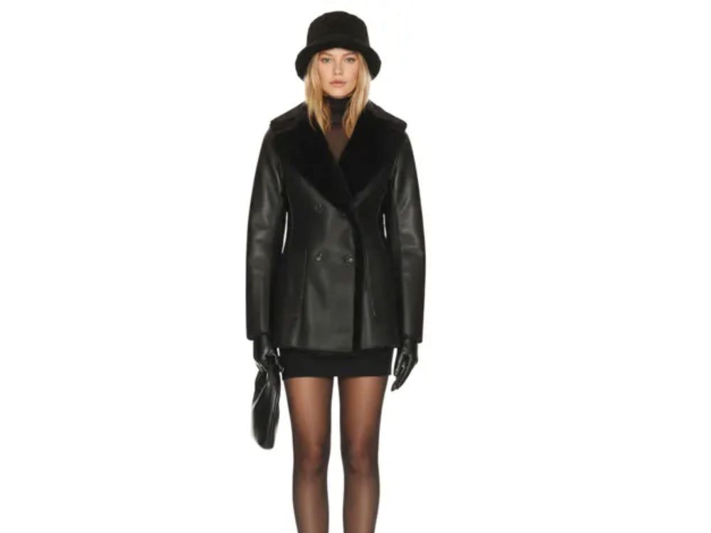 Women’s Lambskin Leather Business Coat Wholesale | Shearling Collar Winter Coat Manufacturer front design preview