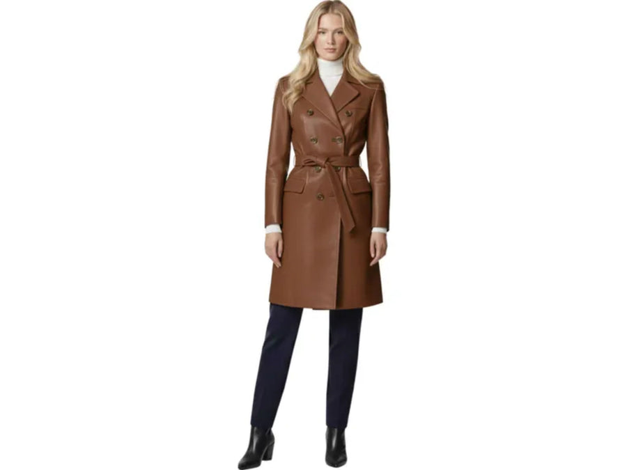Women’s Full Grain Cowhide Leather Trench Coat Wholesale Custom Private Label Outerwear Manufacturer design preview