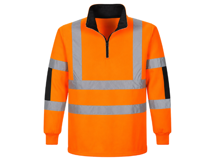 Railway Reflective Quarter-Zip Rugby Shirt Orange and Black | B2B Low MOQ Railway Workwear Manufacturer front design preview