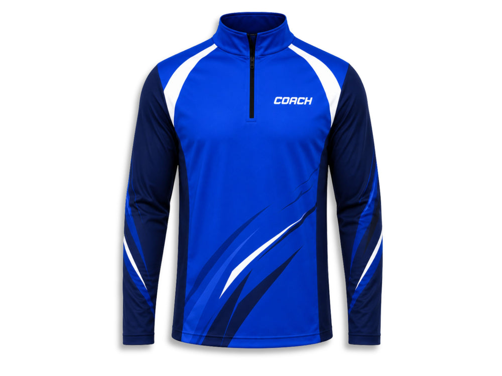 Custom Tennis Coach Quarter-Zip – Blue Navy Team Training Top for Wholesale front design preview