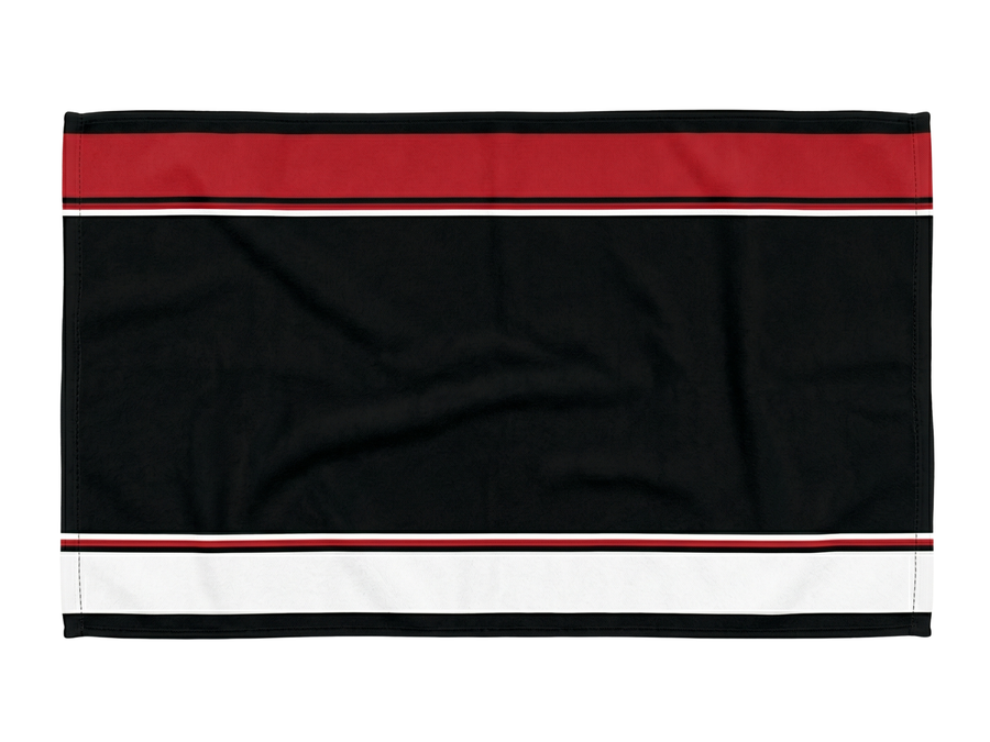 Custom Cornhole Sports Towel – Black Red White Team Towel for Wholesale Event Buyers design preview