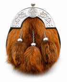 Red Fox Fur Dress Sporran Brown with Engraved Silver Cantle | B2B Low MOQ
