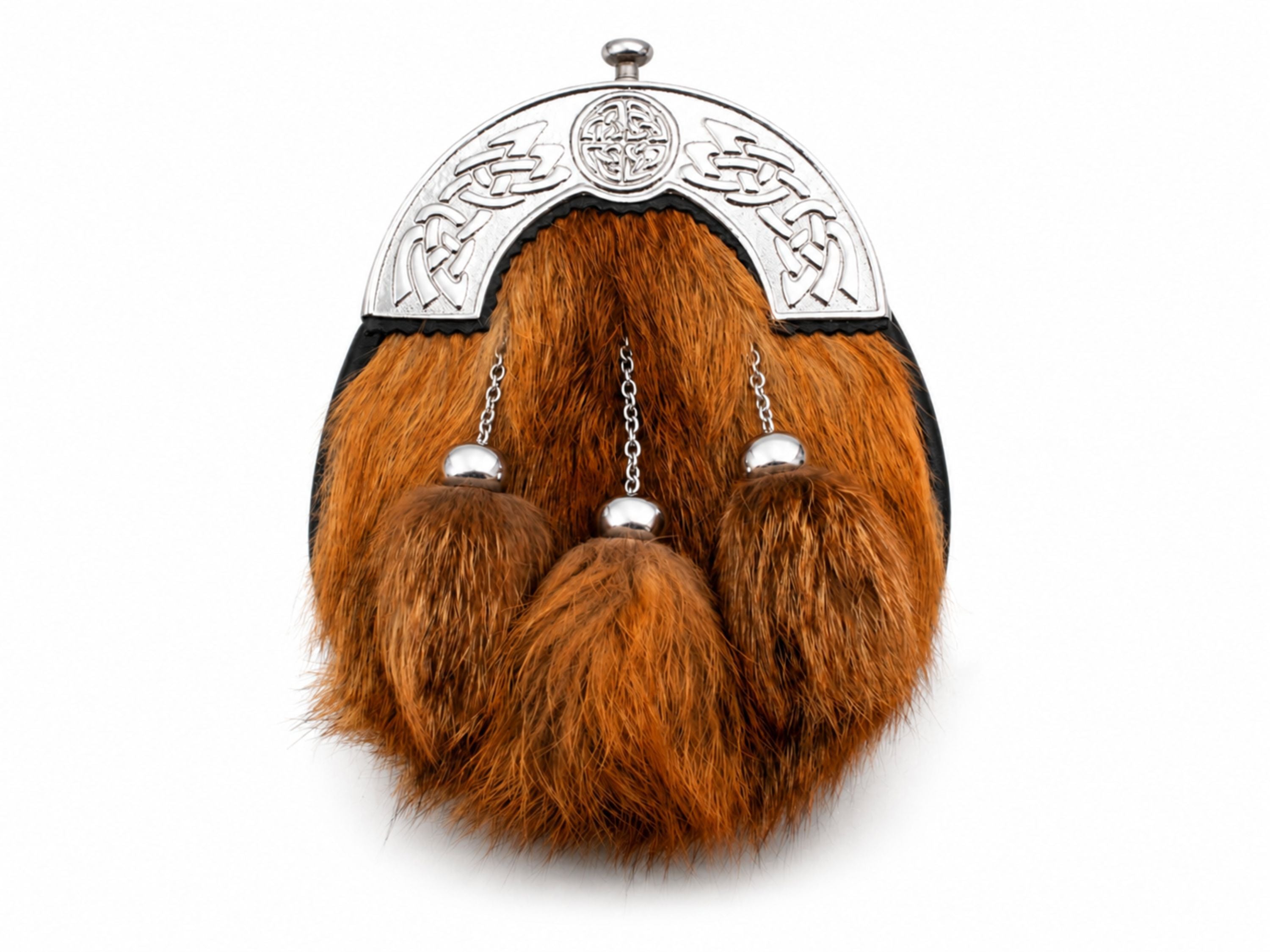 Red Fox Fur Dress Sporran Brown with Engraved Silver Cantle | B2B Low MOQ