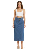 Custom Women’s Button-Front Denim Midi Skirt for Private Labels
