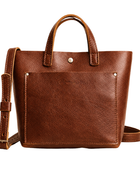 B2B Leather Tote Bag Shoulder Strap Brown Low MOQ Manufacturer