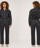 Wholesale Custom Black Denim Jumpsuit Manufacturer Private Label Long Sleeve Jean Boilersuit