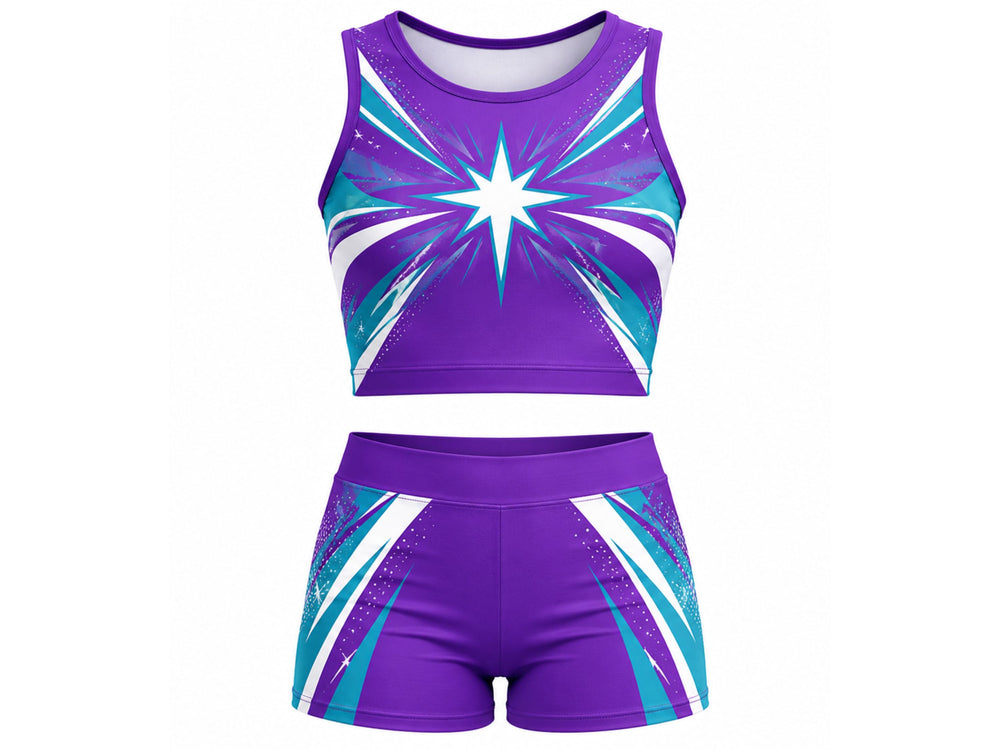Custom Purple Cheer Practice Wear Set – Crop Top & Shorts for Wholesale Teams front design preview