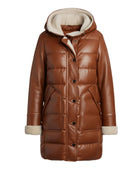 Women’s Brown Sheepskin Puffer Coat Wholesale Custom Private Label Leather Outerwear Manufacturer