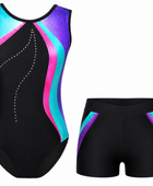 Custom Gymnastics Leotard and Shorts Set | Wholesale Gym Team Set | Black Purple Teal Pink | Apparels Bridge