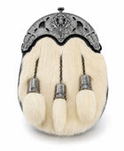Rabbit Fur Dress Sporran White with Openwork Silver Cantle | B2B Low MOQ