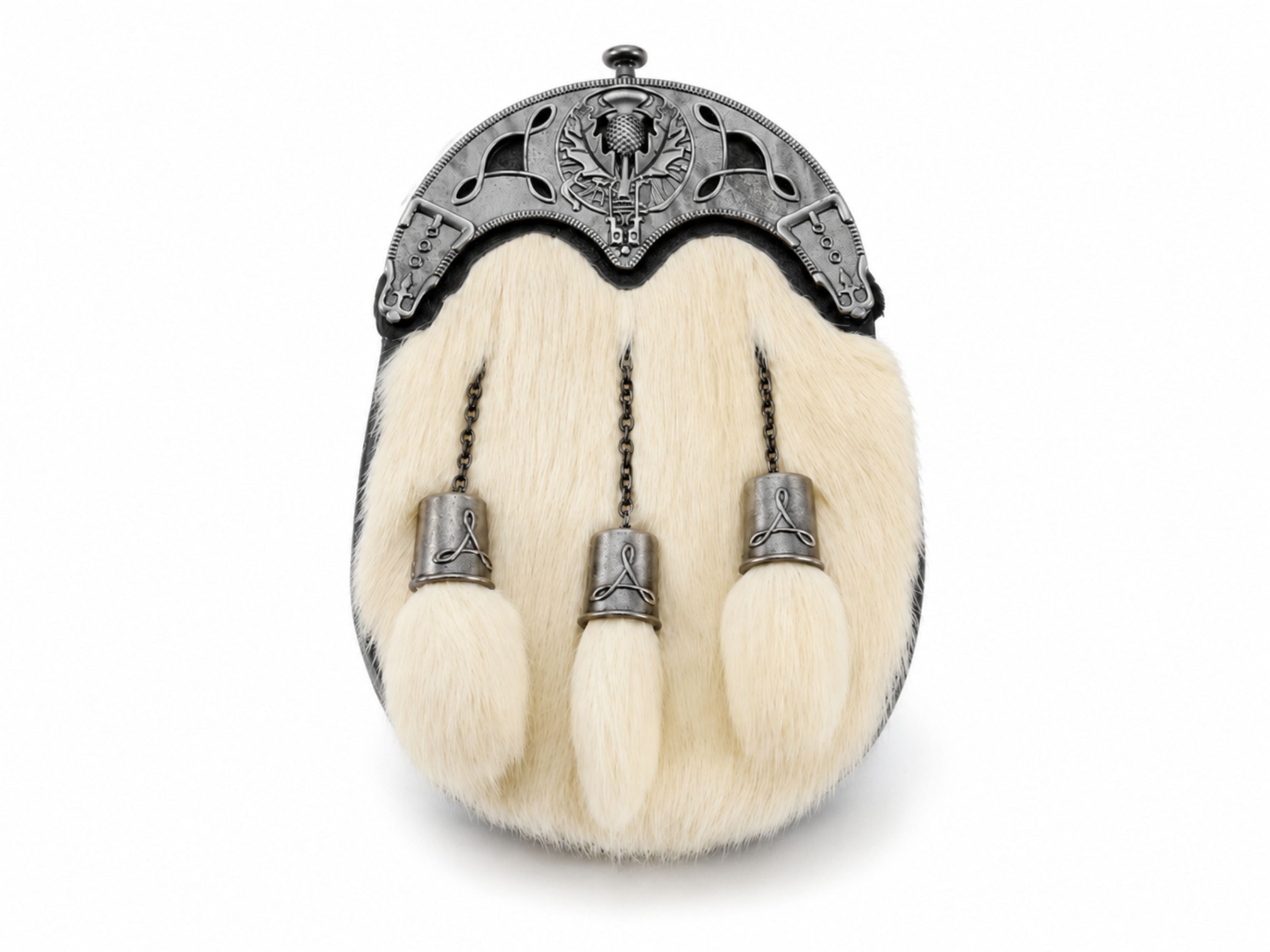 Rabbit Fur Dress Sporran White with Openwork Silver Cantle | B2B Low MOQ