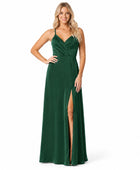 Wholesale Emerald Green Satin Full Length Prom Dress | Custom Slit Formal Gown Manufacturer for Boutiques