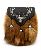 Fox Fur Semi Dress Sporran Brown with Stag Motif Flap | B2B Low MOQ