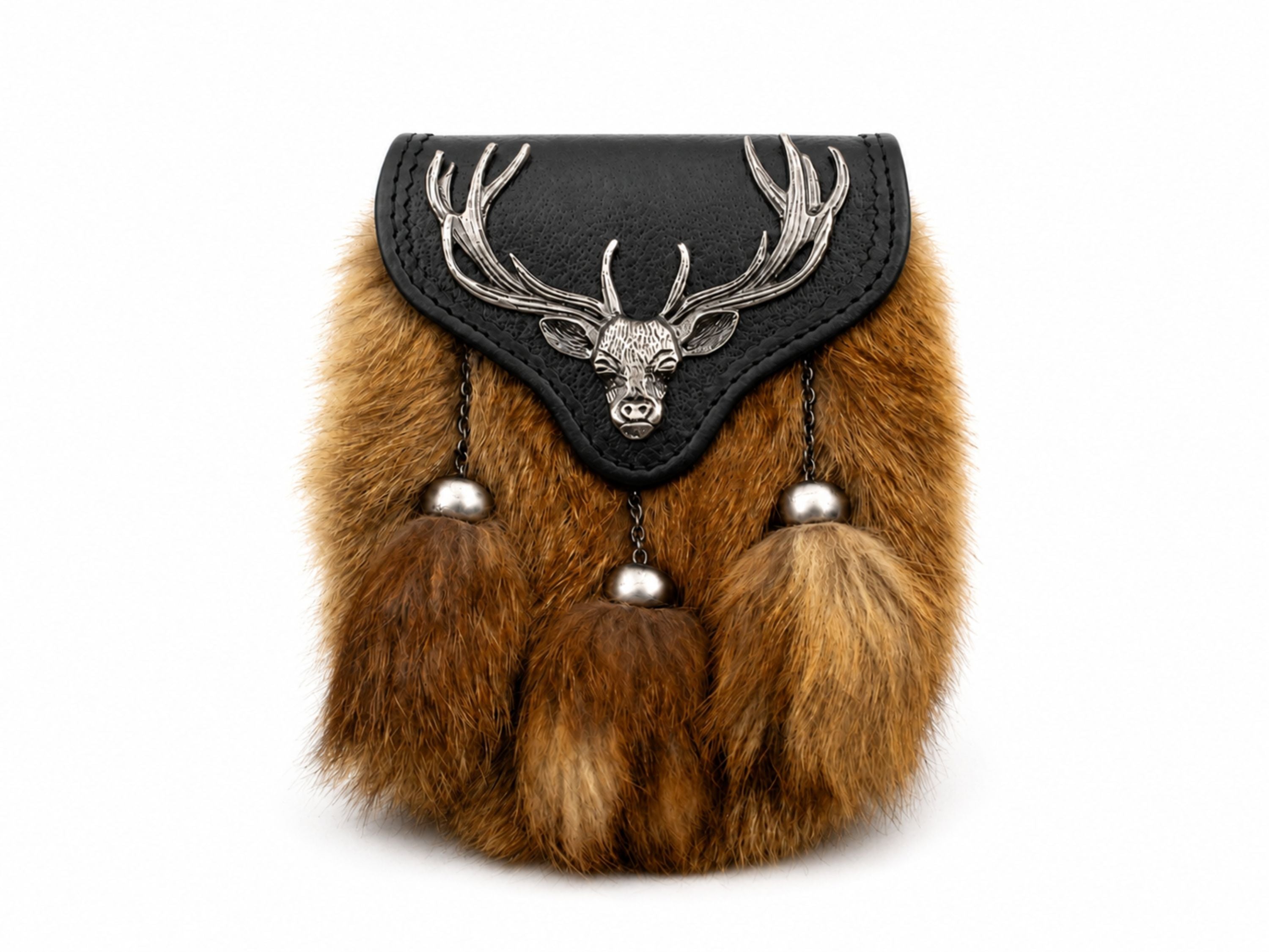 Fox Fur Semi Dress Sporran Brown with Stag Motif Flap | B2B Low MOQ