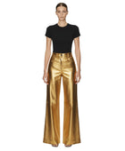 Elephant Metallic Gold Faux Leather Wide Leg Jeans Wholesale | Custom Private Label Pants Manufacturer