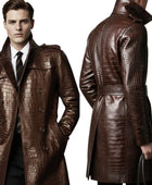 Men’s Brown Crocodile Embossed Cowhide Leather Coat Wholesale Custom Private Label Manufacturer