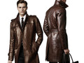 Men’s Brown Crocodile Embossed Cowhide Leather Coat Wholesale Custom Private Label Manufacturer