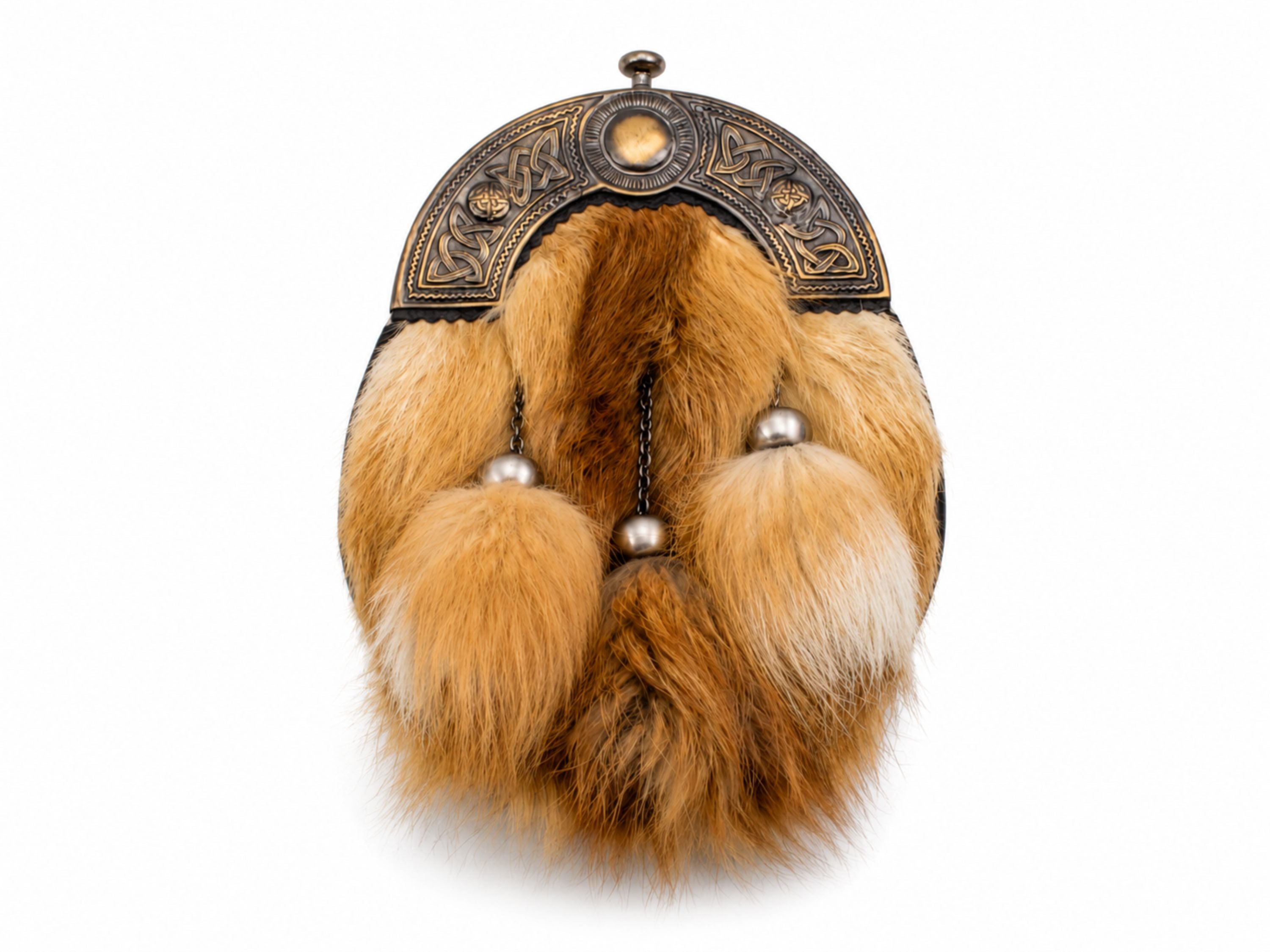 Red Fox Fur Dress Sporran Tan Brown with Engraved Brass Tone Cantle | B2B Low MOQ