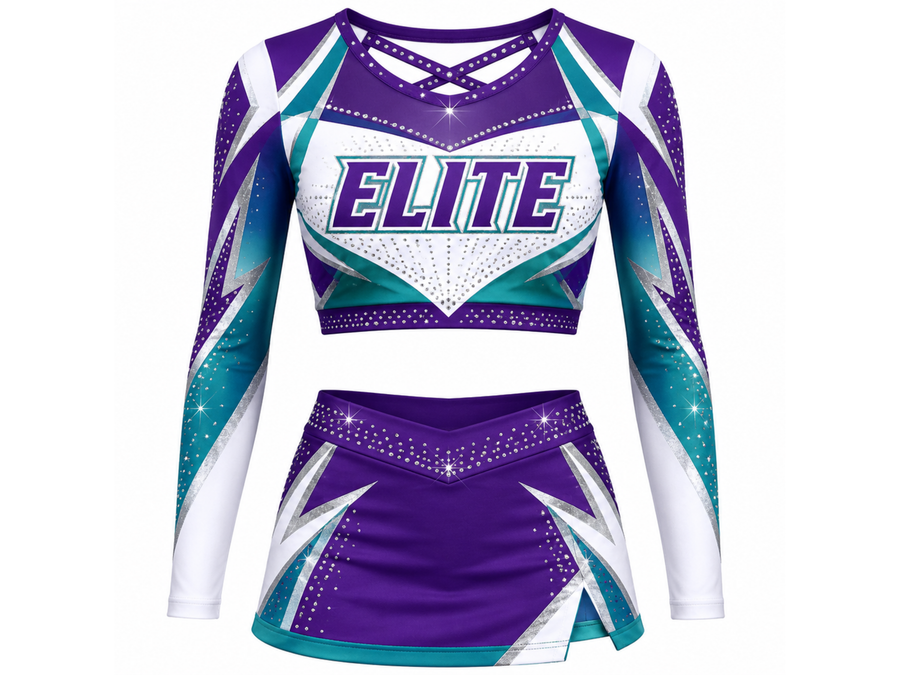 Custom Purple Rhinestone Competition Cheer Uniform – Crop Top & Skirt Set for Wholesale Teams design preview