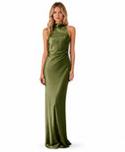 Wholesale Olive Green Satin Prom Dress | Custom Open Back Formal Gown Manufacturer for Boutiques