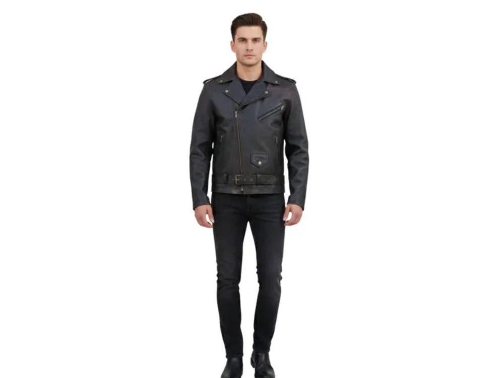 Men’s Cowhide Leather Biker Jacket Wholesale Custom Private Label Leather Outerwear Manufacturer front design preview