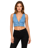 Custom Women’s Blue Cropped Denim Vest Top For B2B