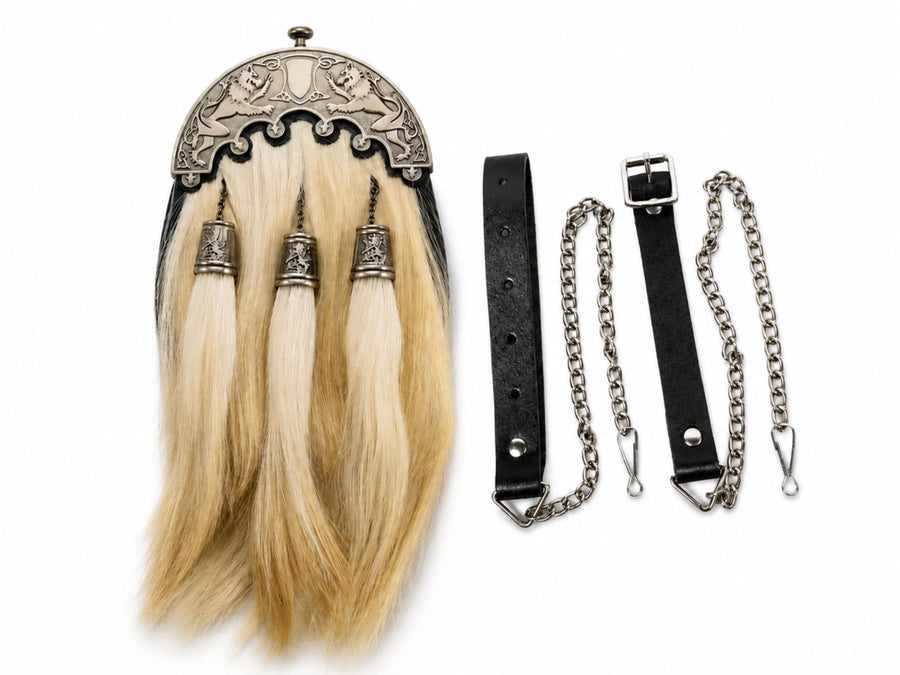 Horsehair Dress Sporran Cream with Ornamental Silver Cantle | B2B Low MOQ