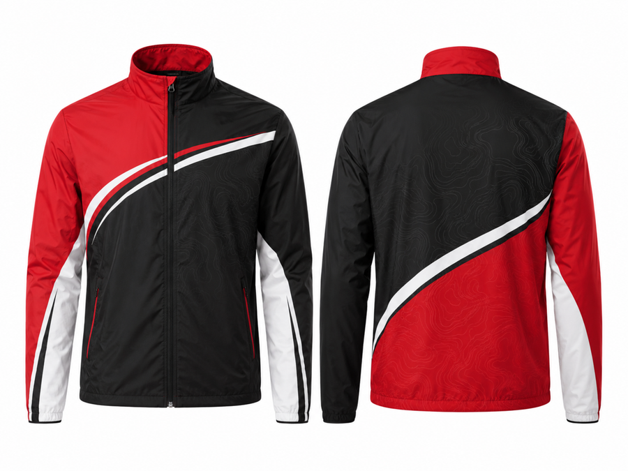 Custom Golf Rain Jacket | Wholesale Golf Club Windbreaker Jacket | Red Black White | Apparels Bridge design preview