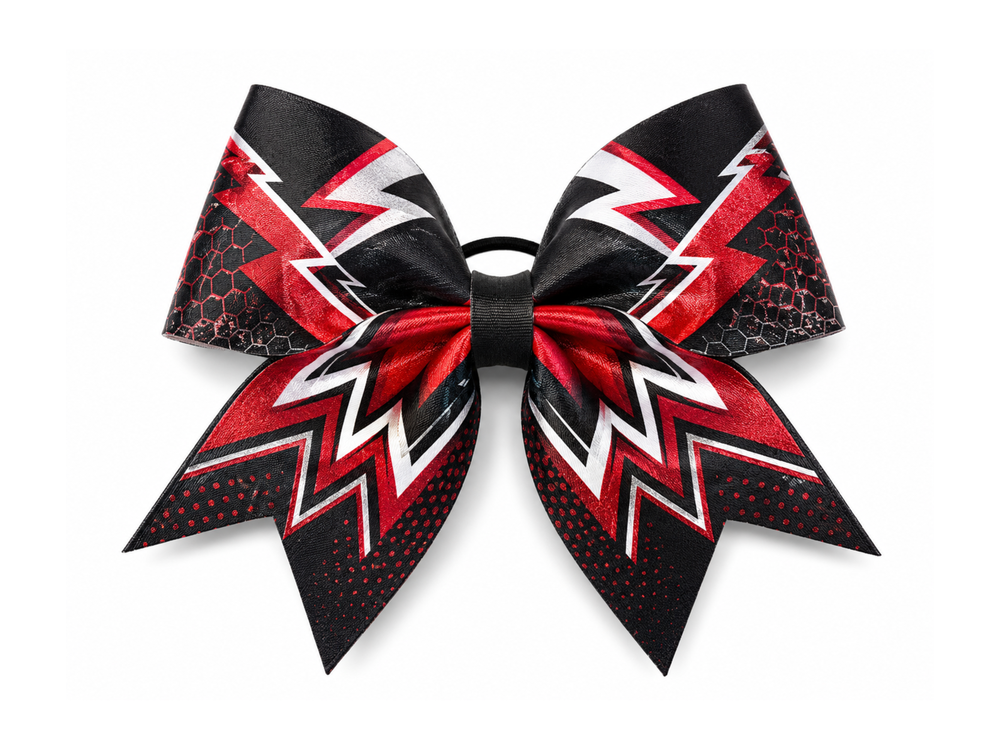 Custom Black Red Cheer Bow – Wholesale Cheerleading Hair Bow for Teams front design preview