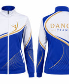 Custom Dance Team Jacket | Wholesale Dance Studio Full-Zip Jacket | White Blue Gold | Apparels Bridge
