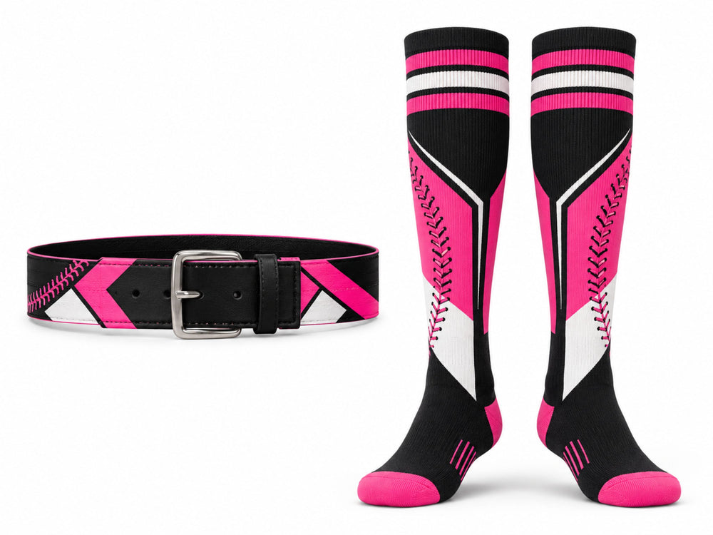 Custom Pink Softball Belt and Socks Set – Wholesale Team Uniform Accessories front design preview