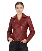 Women’s Red Lambskin Leather Biker Jacket Wholesale Custom Private Label Outerwear Manufacturer
