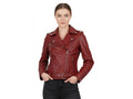 Women’s Red Lambskin Leather Biker Jacket Wholesale Custom Private Label Outerwear Manufacturer