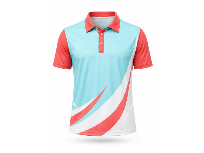 Custom Tennis Jersey – Coral & Sky Blue Performance Polo, Wholesale Bulk, Low MOQ, Team Uniform front design preview