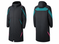Custom Black Teal Football Jacket – Hooded Team Bench Coat for Wholesale Clubs