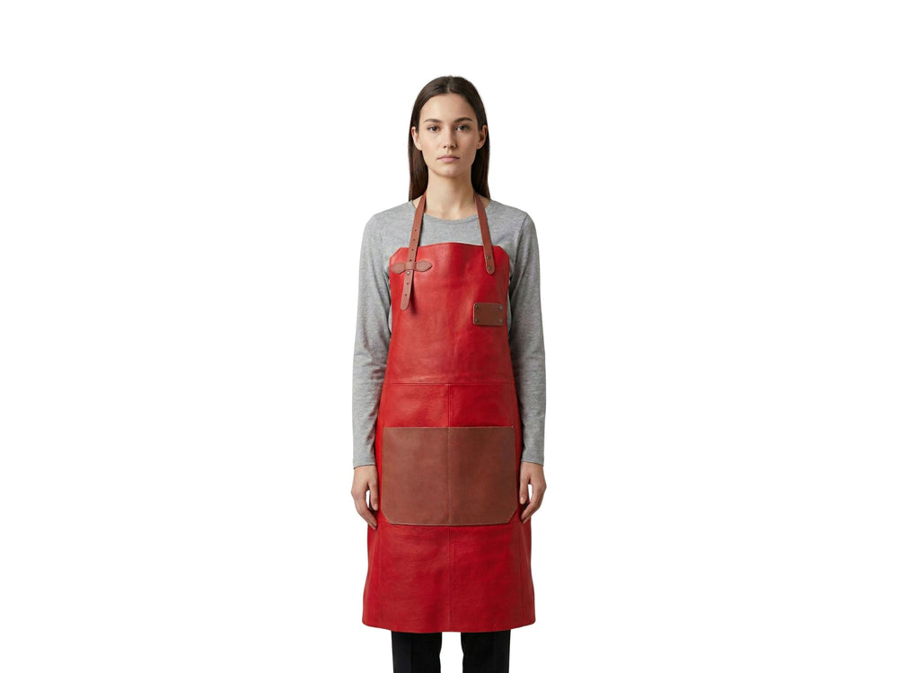 Women’s Genuine Leather Apron Cooking BBQ Grill Chef Apron for Women front design preview