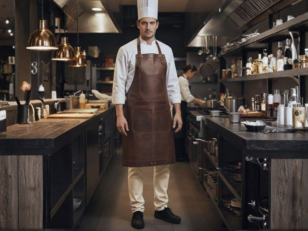 Personalized Leather Apron for Men Genuine Leather BBQ Cooking Chef Apron front design preview