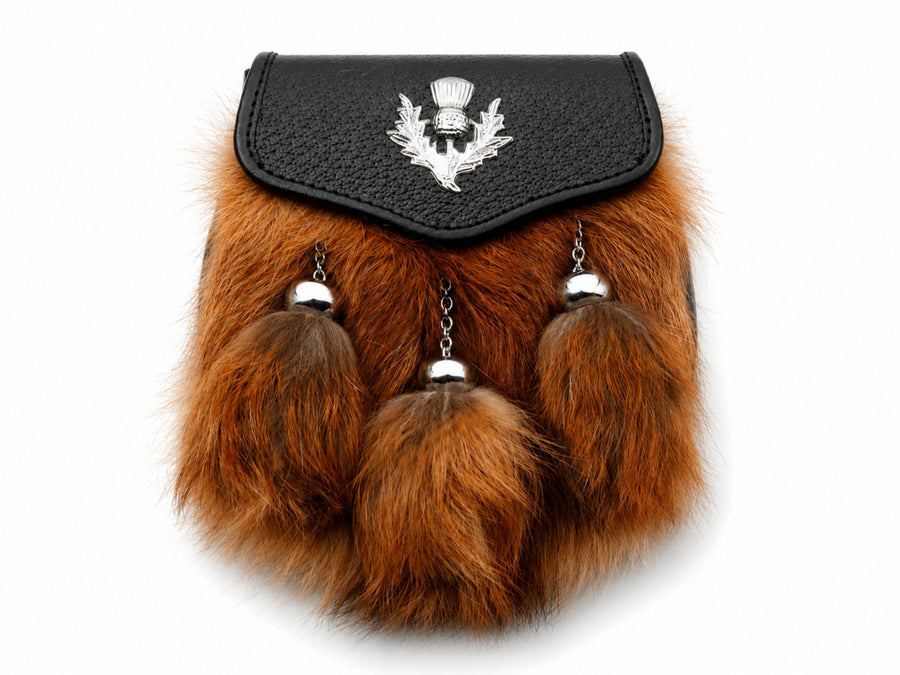 Red Fox Fur Semi Dress Sporran Brown with Thistle Motif | B2B Low MOQ