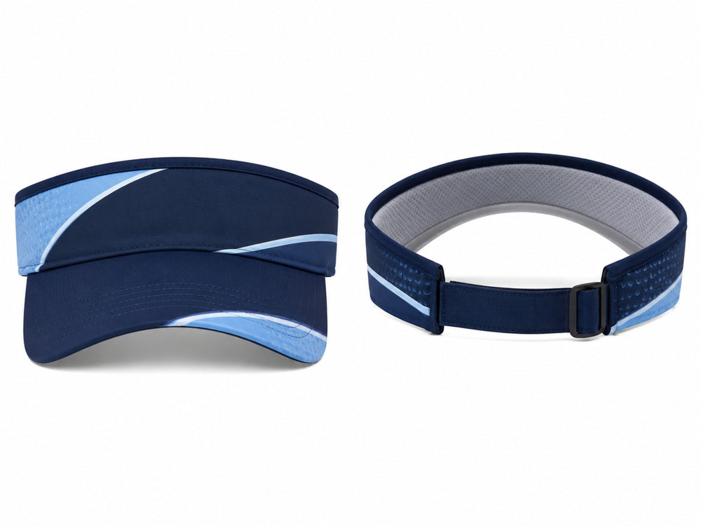 Custom Golf Sports Visor B2B Team Visor Cap Navy Light Blue Low MOQ front design preview