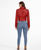 Women’s Red Cropped Lambskin Leather Blazer Jacket Wholesale Custom Private Label Manufacturer