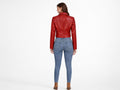 Women’s Red Cropped Lambskin Leather Blazer Jacket Wholesale Custom Private Label Manufacturer