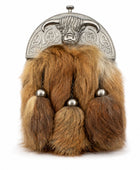 Fox Fur Dress Sporran Brown with Ornamental Silver Cantle | B2B Low MOQ