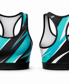 Custom Training and Lifestyle Sports Bra | Wholesale Gym Activewear Sports Bra | Black Teal White | Apparels Bridge
